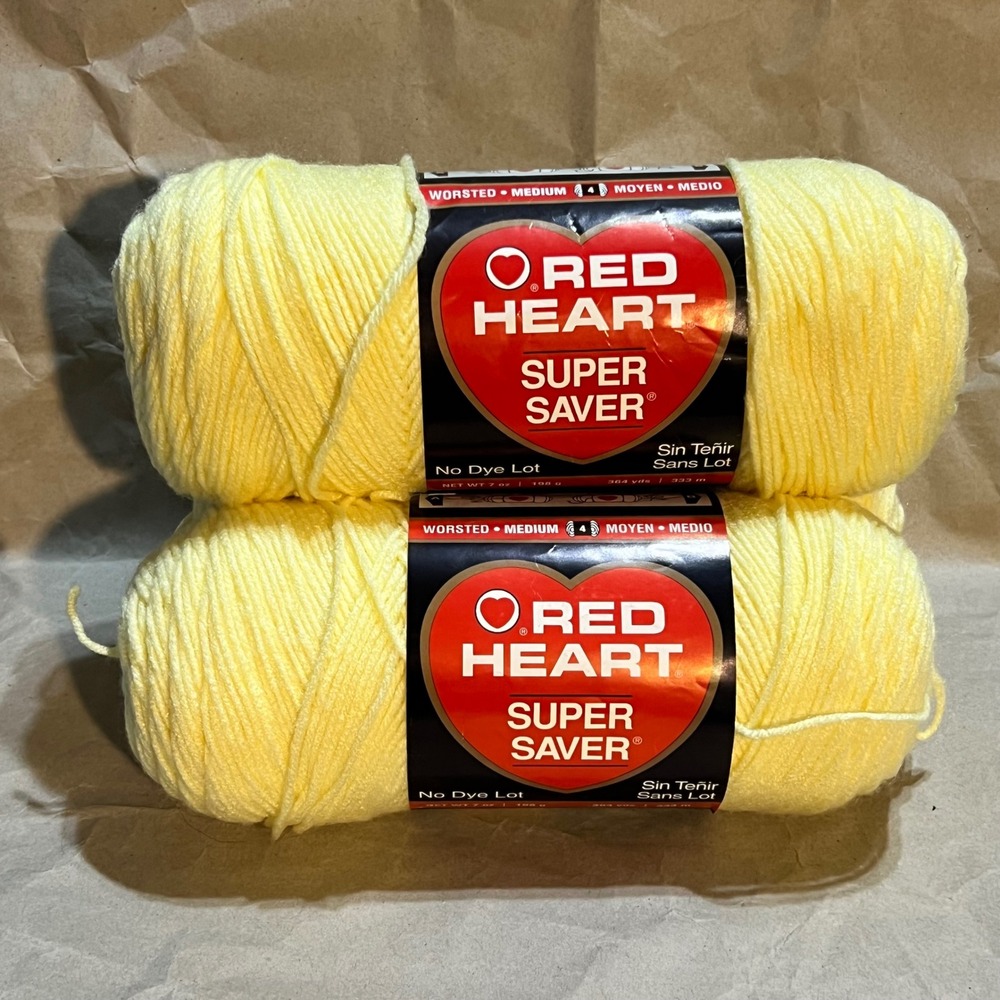 Red Heart 7oz Super Saver Yarn 2 Skeins Pale Yellow 0322 Worsted Medium